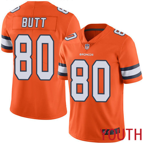 Youth Denver Broncos 80 Jake Butt Limited Orange Rush Vapor Untouchable Football NFL Jersey
